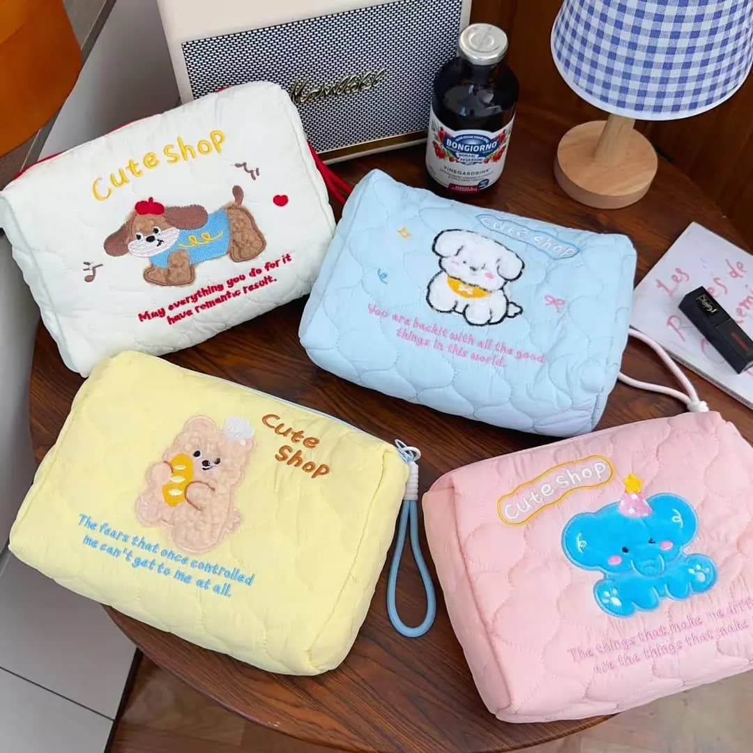 Cute puppy handbag makeup bag, travel wash bag, women's portable large capacity toiletry and skincare storage bag