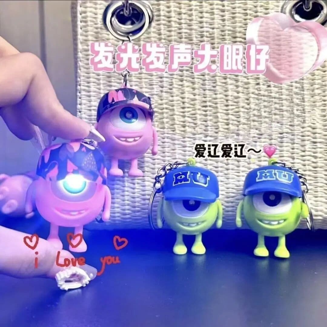 Talking 'I love you' light-up big-eyed couple confession keychain, single-eye monster, keyring and bag charm