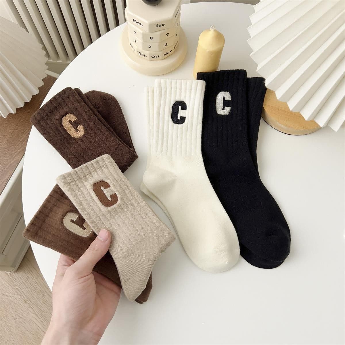 Women's Mid-Calf Socks for Autumn/Winter, with Shark Pants, Large C Letter Long Socks