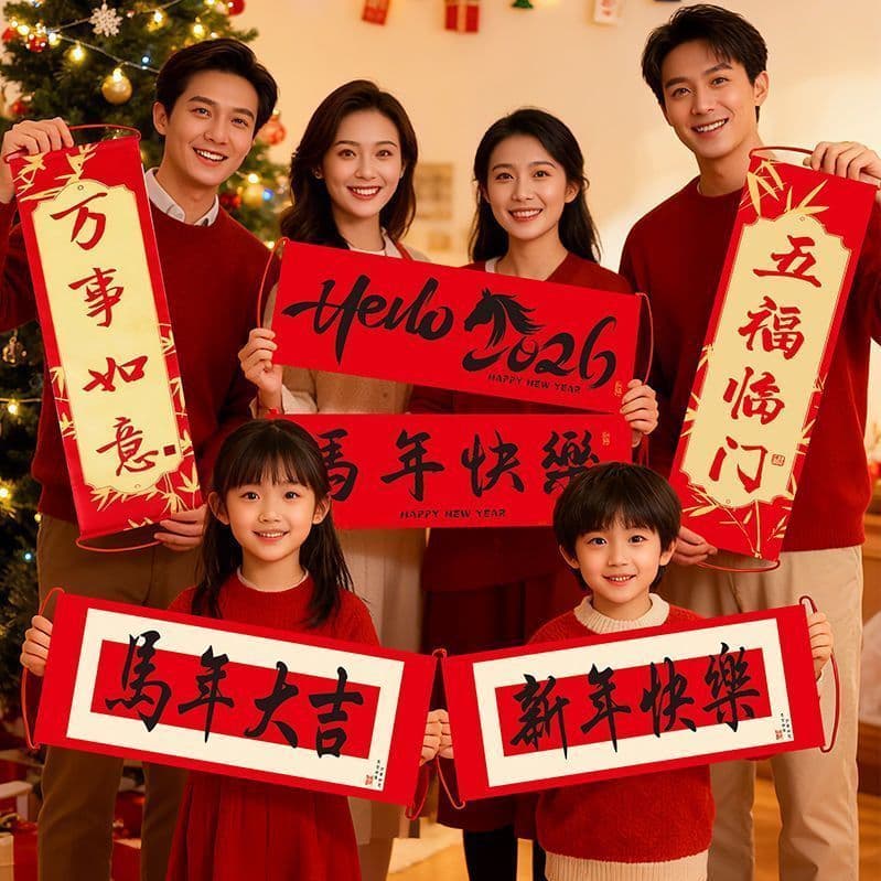 New Year Decoration Hand Pull Flag Banner 2026 New Year Horse Year Couplet Banner New Year Photo Prop Spring Festival Decoration