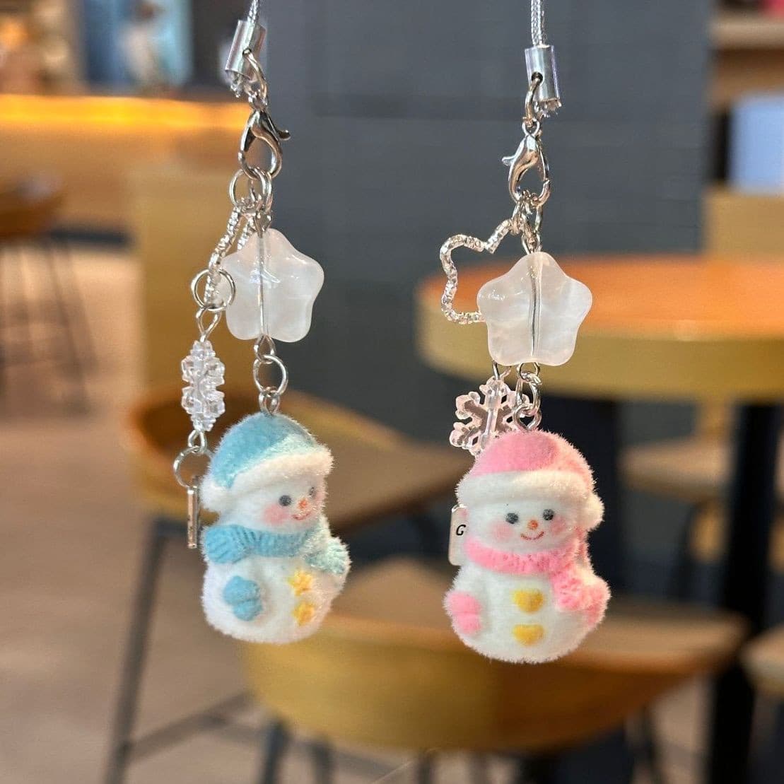 Cute Flocked Star Snowman Christmas Ornament for Friends, Cartoon Bag Charm, Keychain, Phone Strap