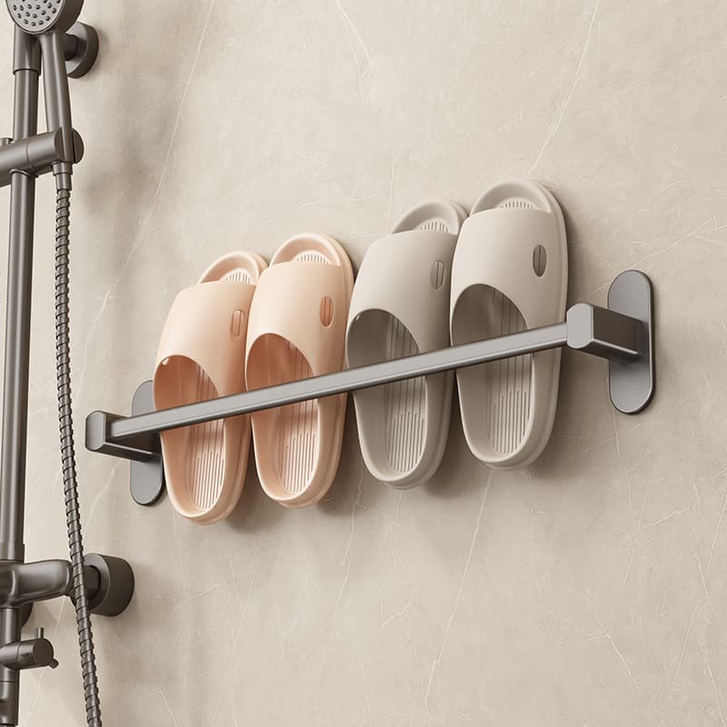 Space-saving black aluminium wall-mounted shoe rack, no drilling, for bathroom or slippers