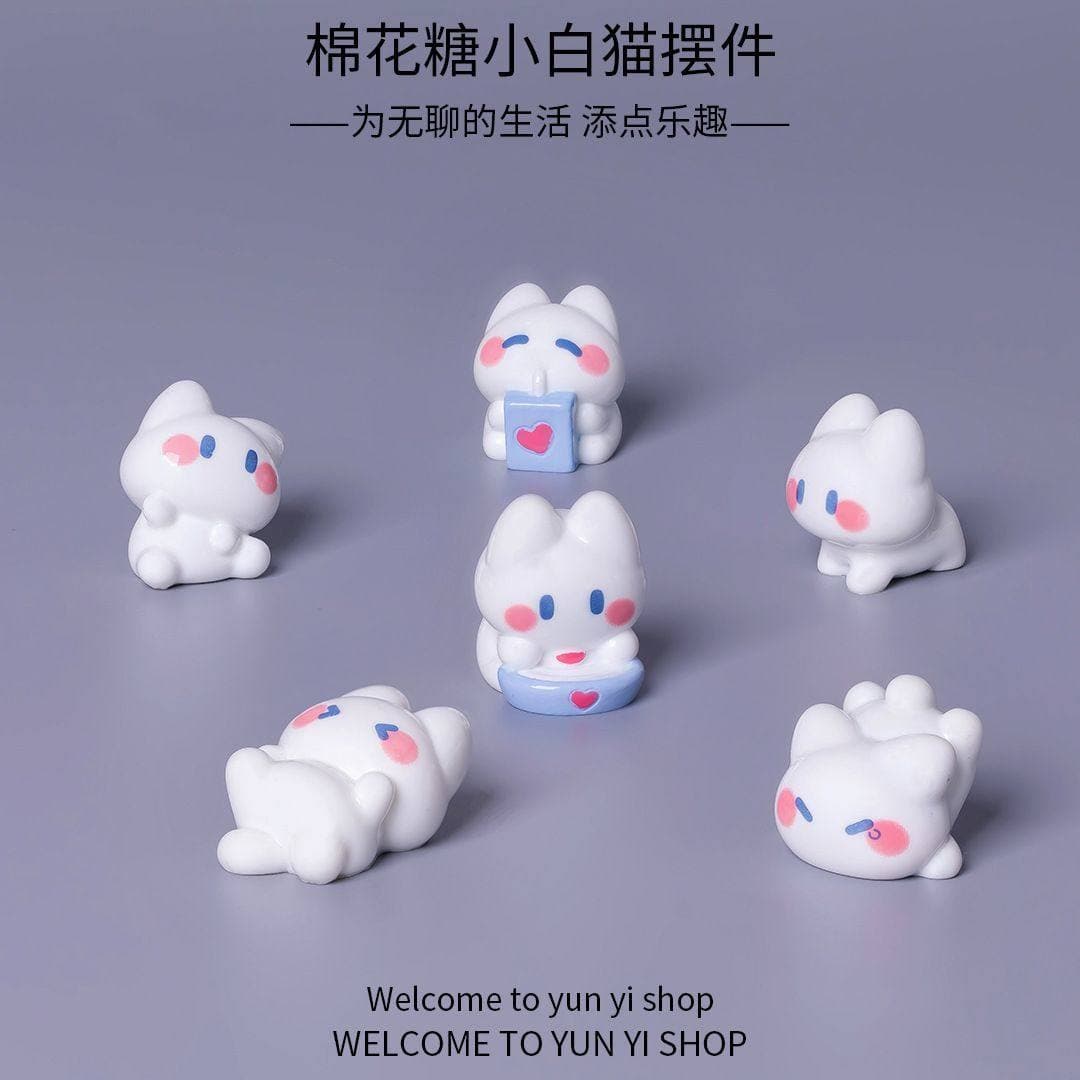 Creative Cartoon Cotton Candy White Cat Moss Miniature Landscape DIY Gardening Car Decoration Desktop Ornament
