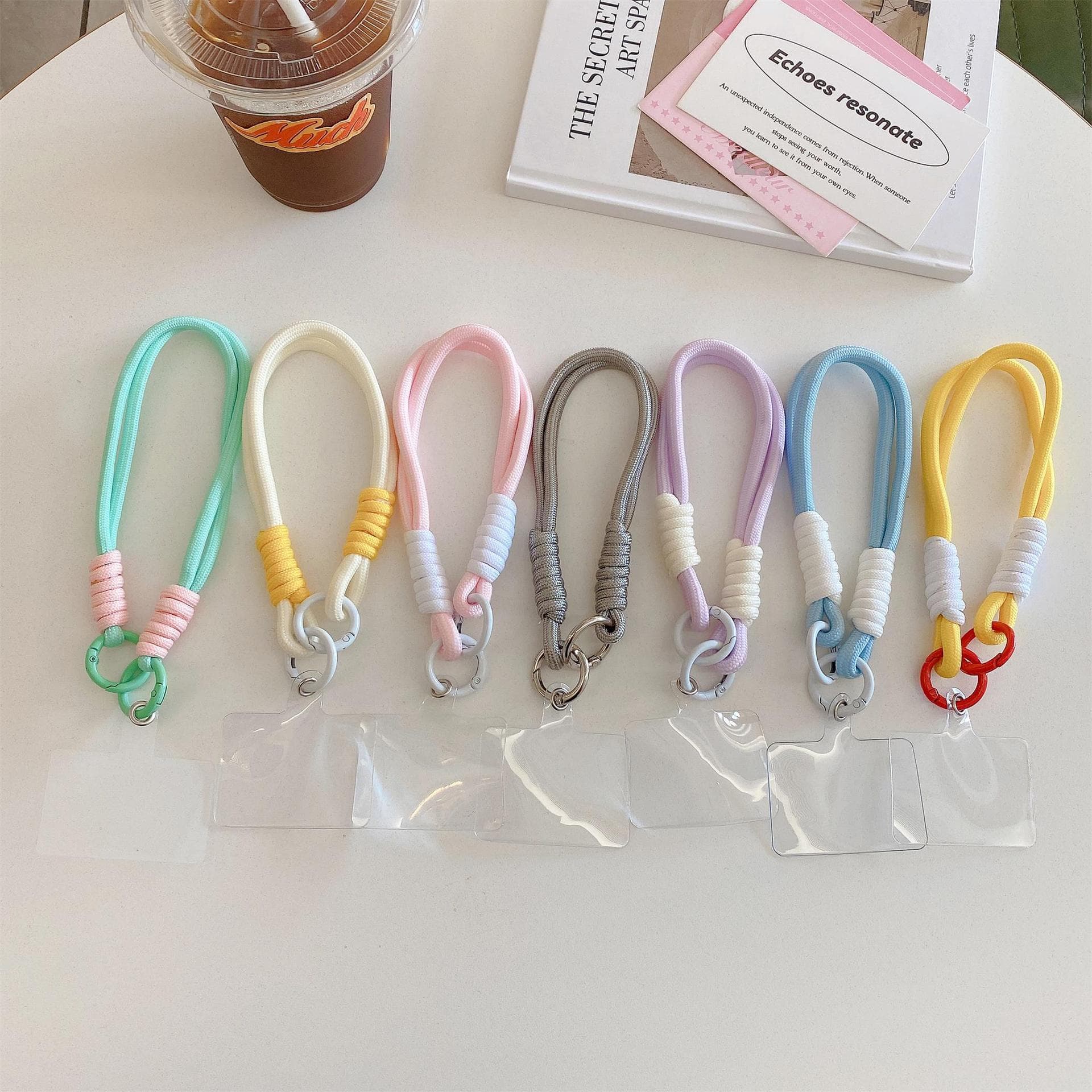 Phone Lanyard Simple Contrast Colour Anti-Loss Wrist Strap Keychain Handwoven Portable Cord