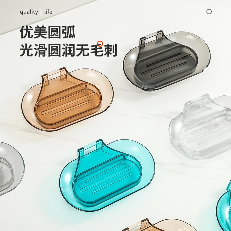 Wall-mounted large soap dish with drainage, transparent, no-drill, thickened, for bathroom home storage