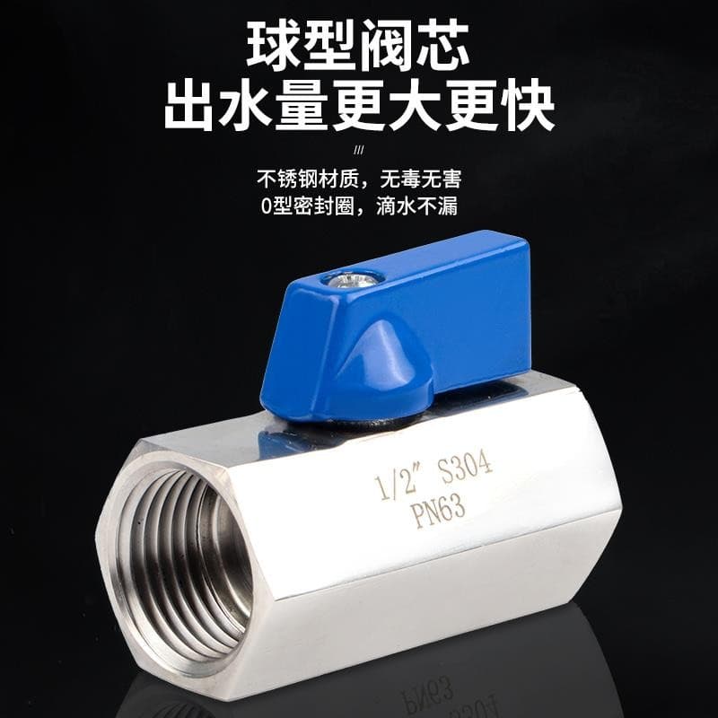 Thickened stainless steel mini ball valve, internal/external thread, blue handle, 1/8", 1/4", 3/8", 1/2"