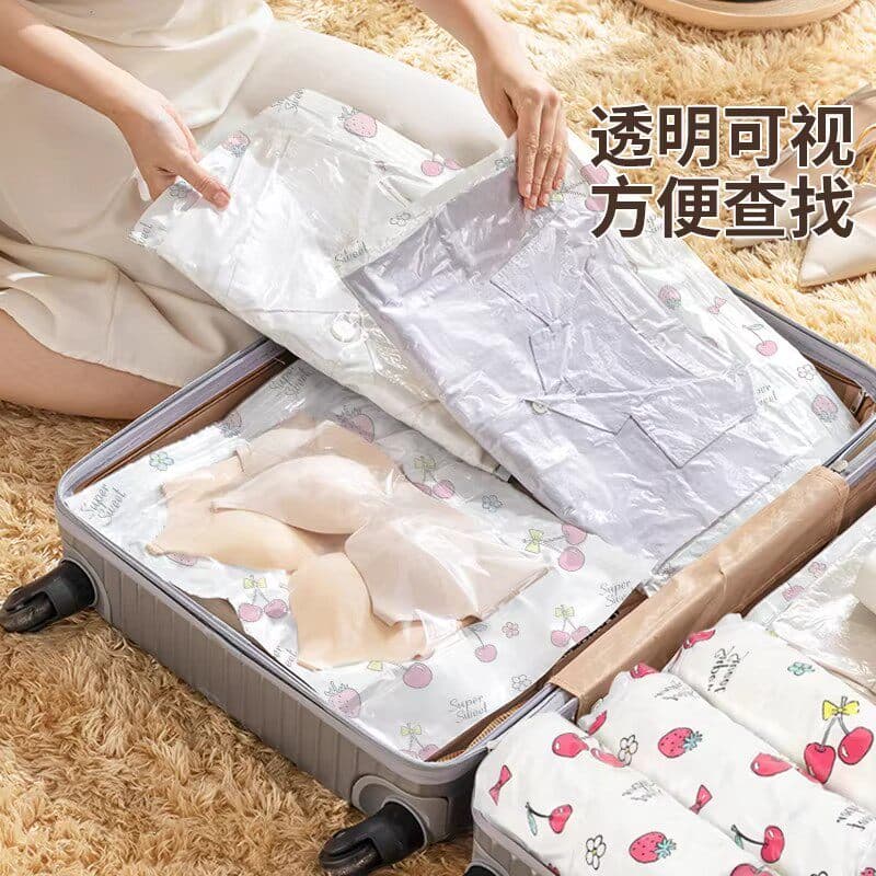 Roll-up vacuum compression storage bags, no pump required, for travel, suitcase, business trips, convenient