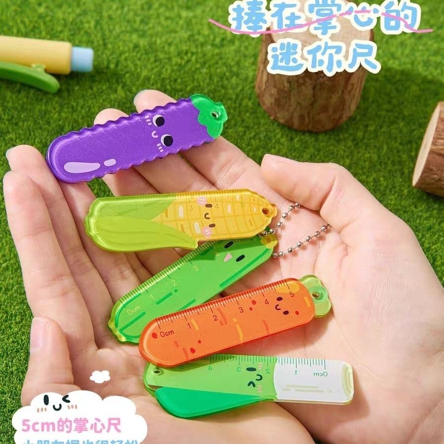 Three Year Two Class Mini Ruler King 5cm Palm Ruler Set for Primary School Students with Vegetable and Dog Designs