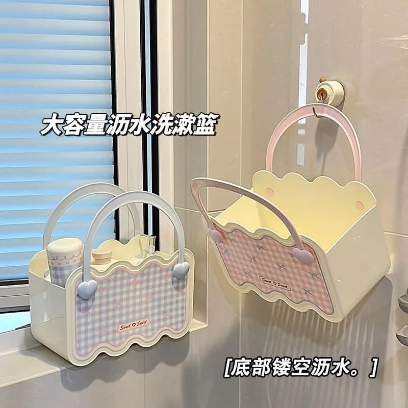 Cute Shower Basket for Girls, Large Capacity Storage Basket for Dormitory, Portable Bathroom Organizer
