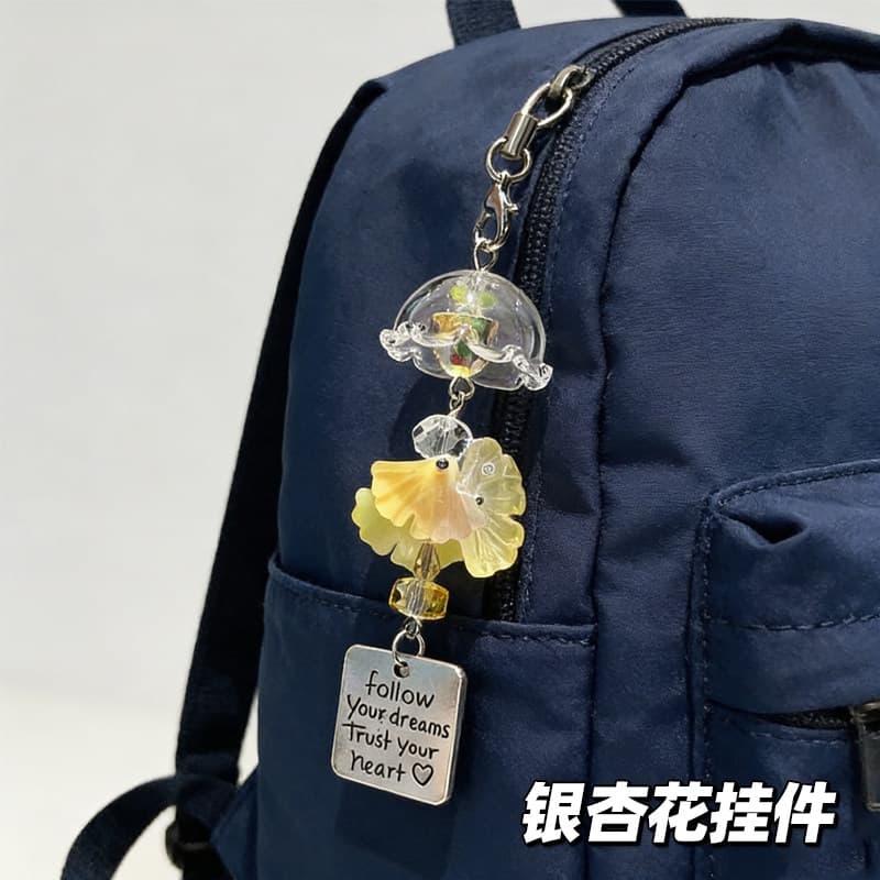 Ginkgo Flower Wind Chime Bag Charm Keychain for Car Backpack Camera Decorative Accessory Gift for Girlfriend Phone Strap