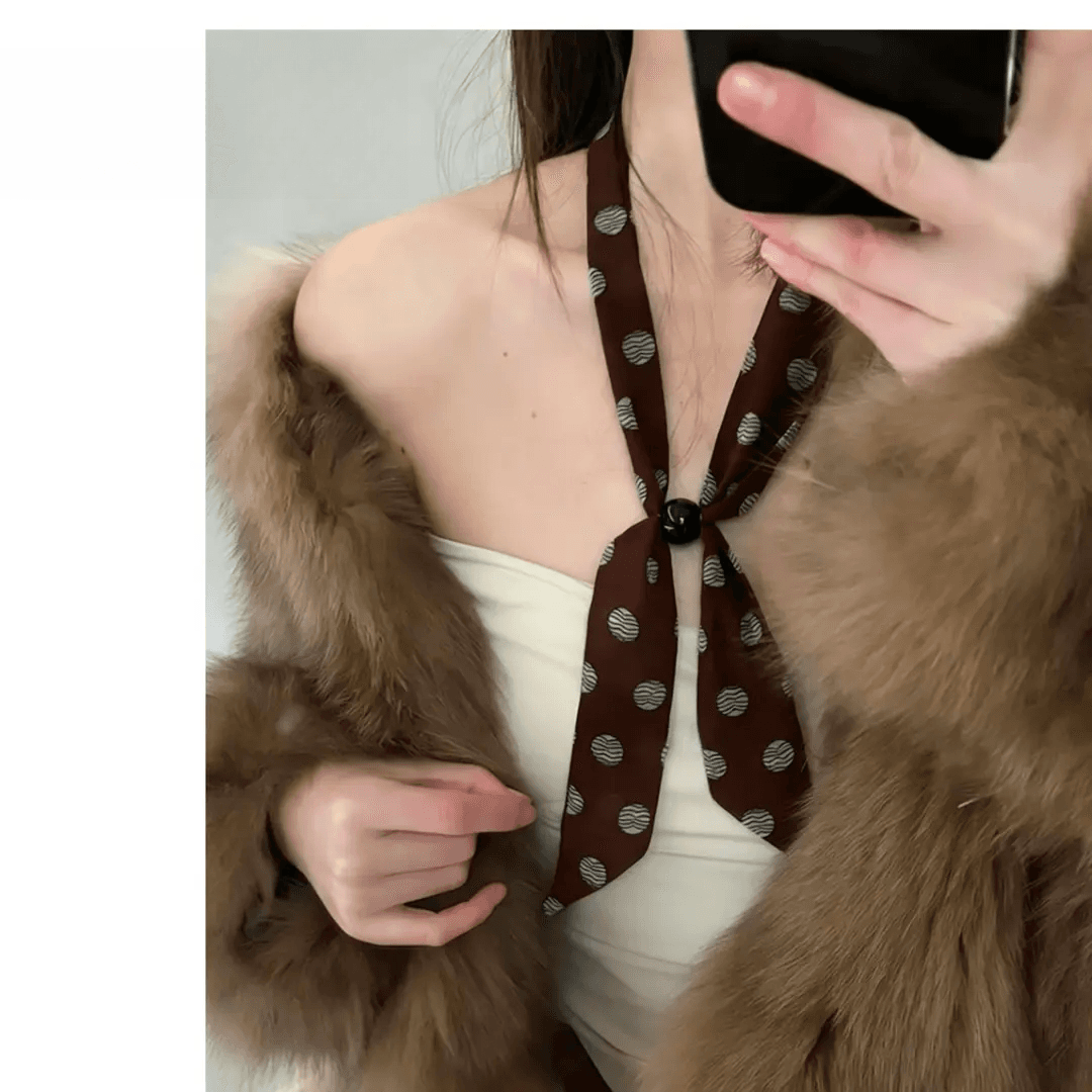 Beaded Silk Scarf Neck Tie for Women, Adjustable, Korean Style Collarbone Scarf