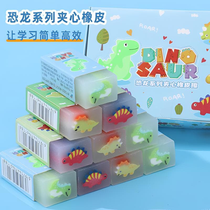 Dinosaur Eraser - Cartoon Cute Sandwich Eraser for Students, Kids, Jelly Drawing Gift, Clean Without Marks