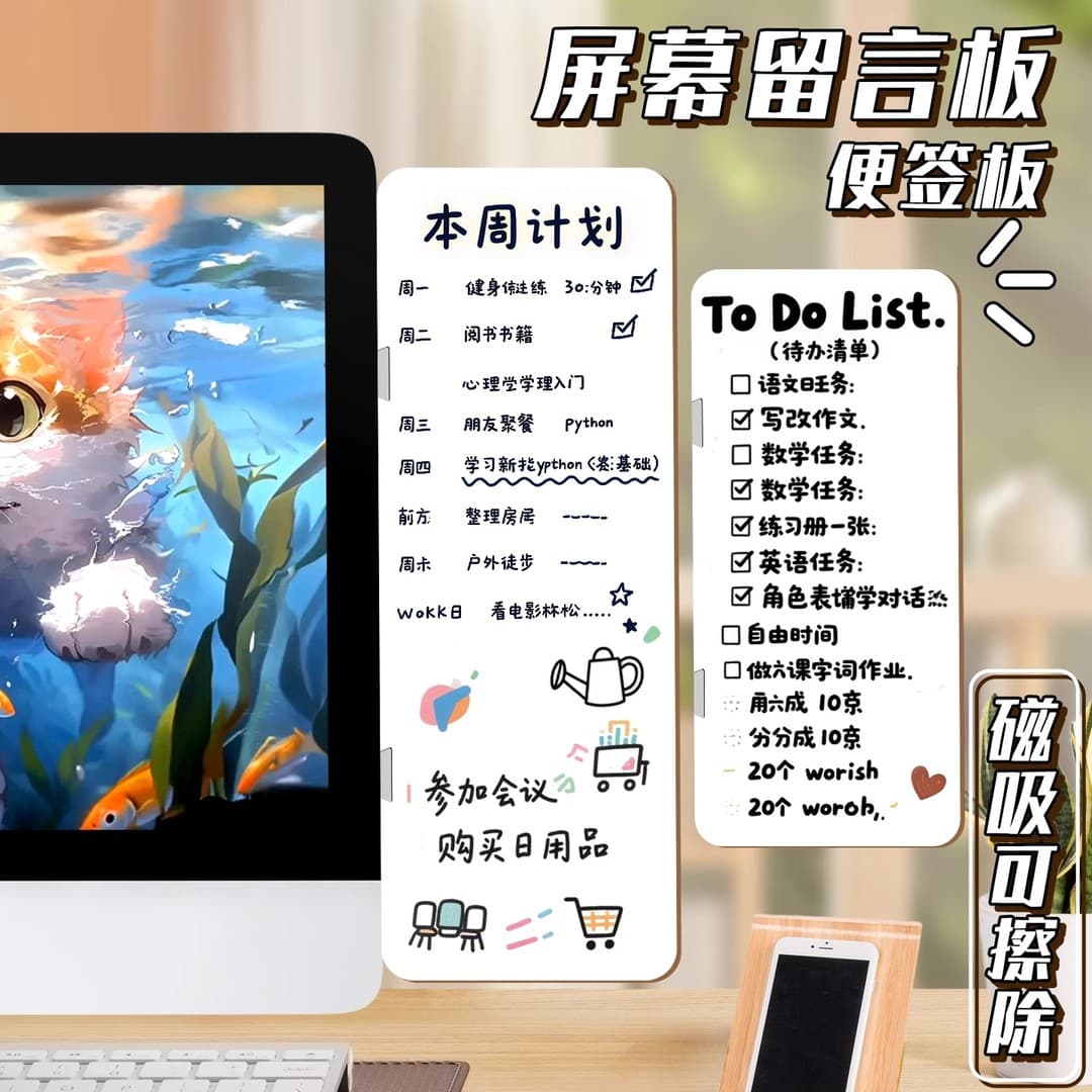 Double-Sided Computer Screen Message Board Office Memo Board Sticky Note Teaching Memo