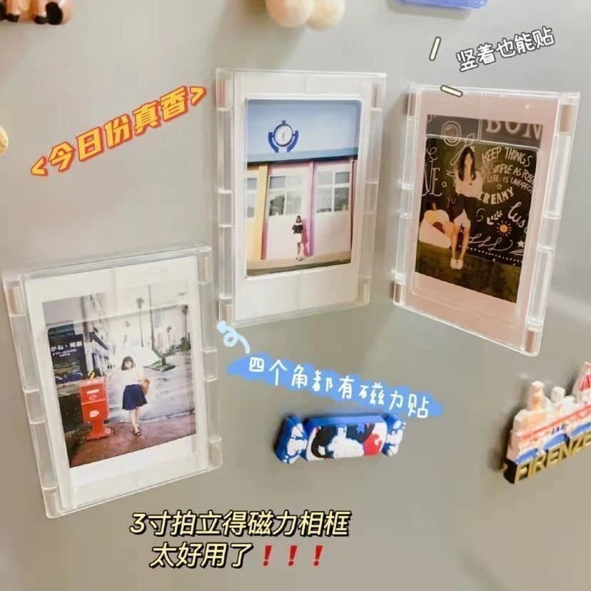 Insta-style magnetic photo frame fridge magnet for 3-inch photos, display stand, creative gift