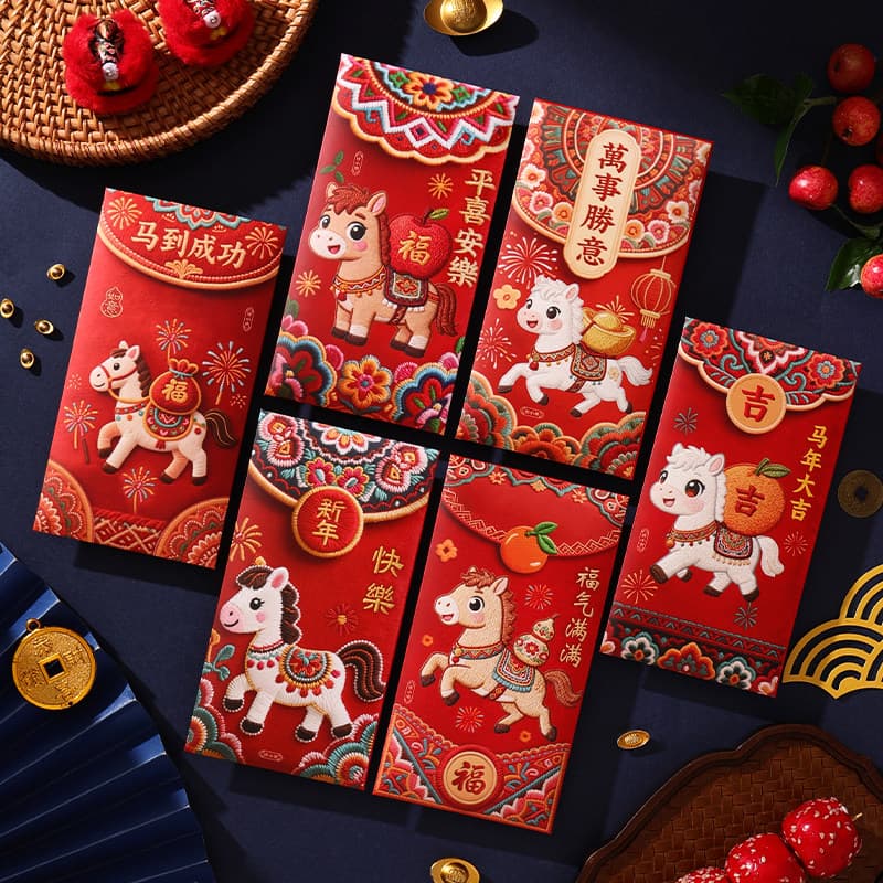 2026 Horse Year New Style Creative Cartoon New Year Red Envelope for Children, Spring Festival Universal Lai See