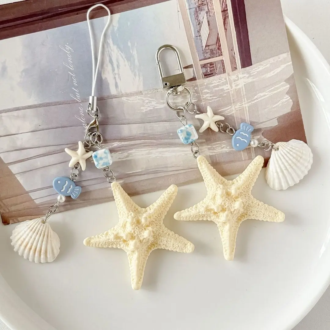 Ocean Series Shell and Starfish Keychain, Backpack Charm, Phone Charm, Island Style Charm