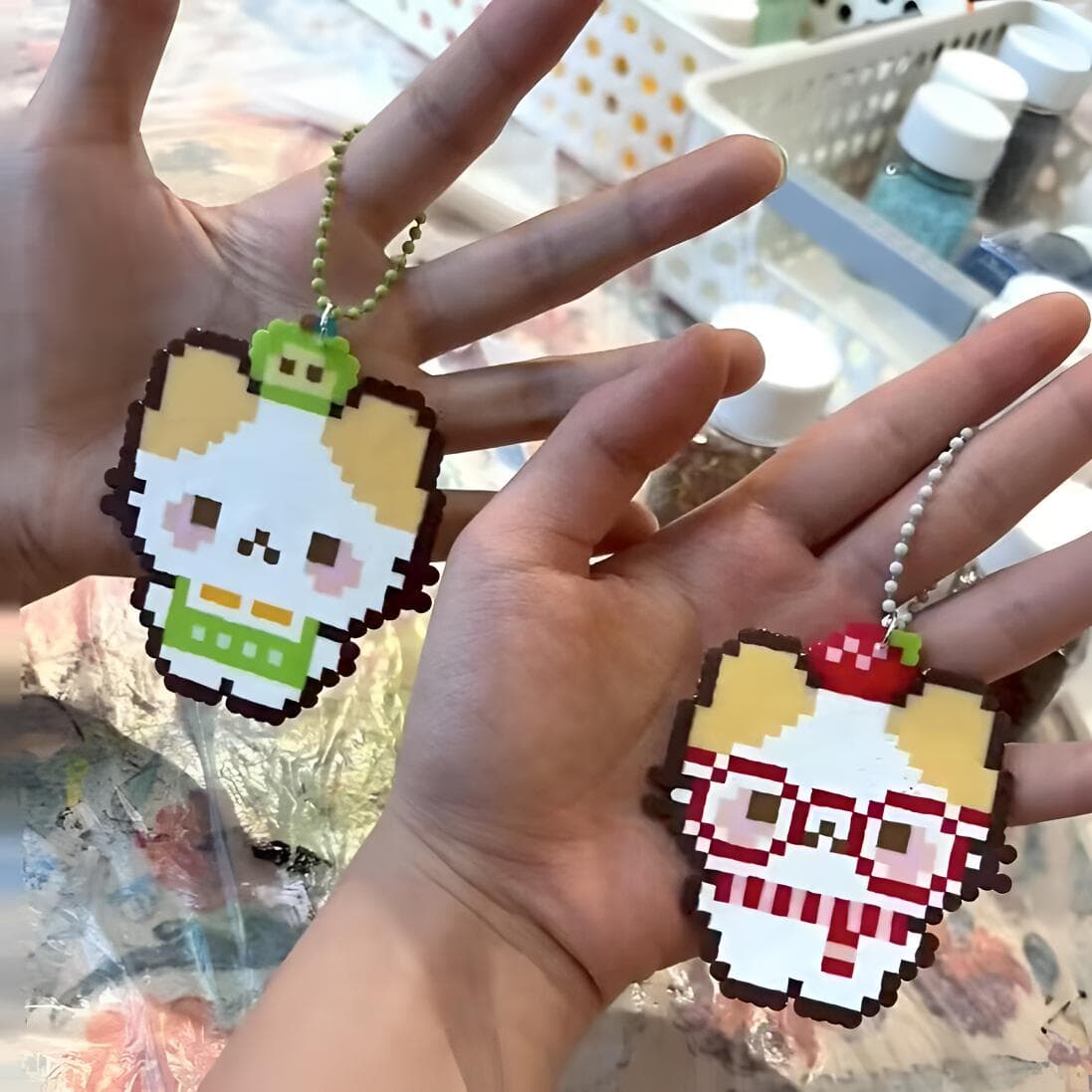 Cute kitten perler bead acrylic keyring, backpack charm, cartoon bestseller, bag charm, gift for friends