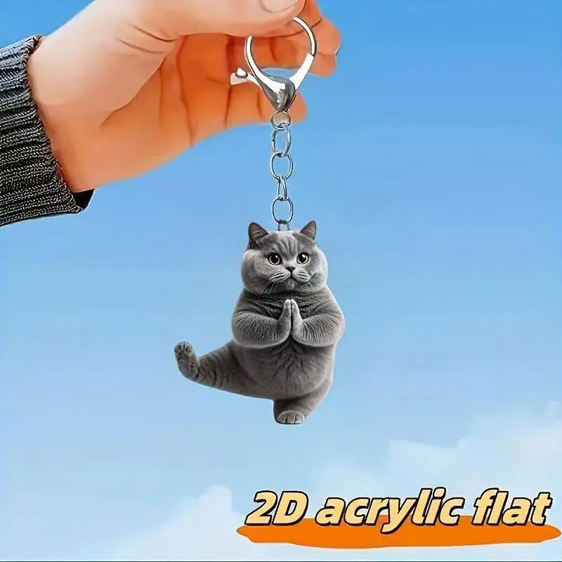 Cute Cat Shape Keyring 2D Acrylic Pendant High Appearance Cat Backpack Luggage Pendant