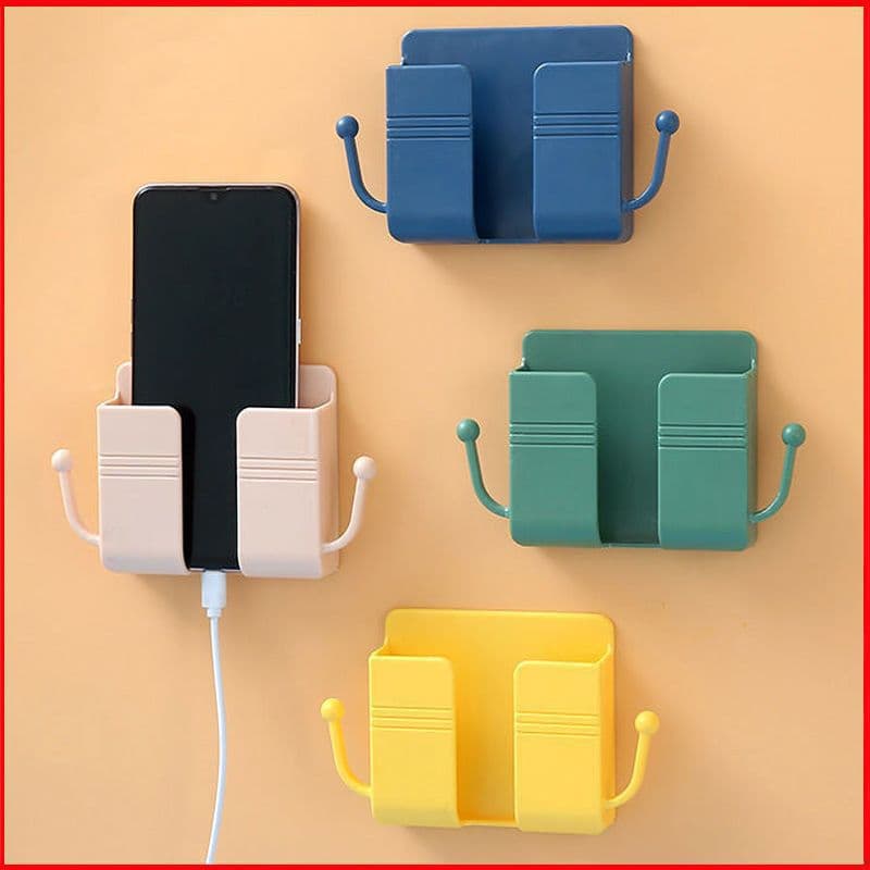 No-Drill Wall-Mounted Storage Box with Phone Charging Holder, Adhesive Wall Organiser