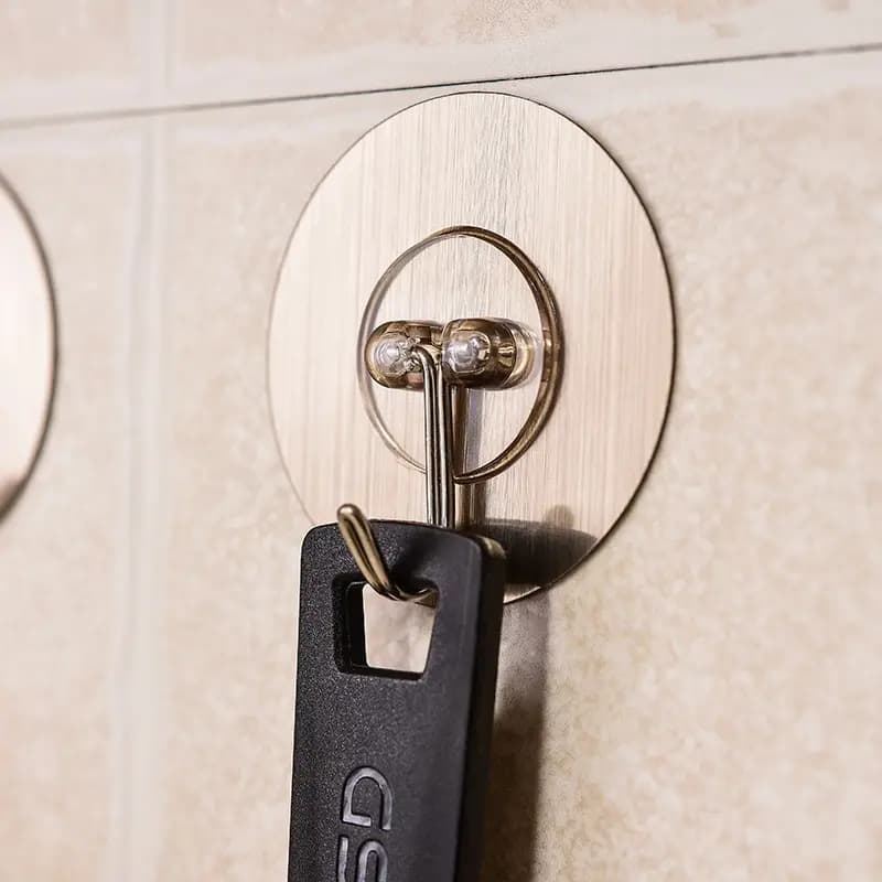 No-drill brushed grey round stainless steel adhesive hook for kitchen, bathroom, door