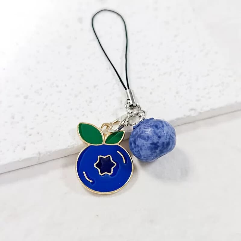 Fruit-Look Resin Alloy Blueberry Jam Lanyard Keychain Phone Strap Bag Charm