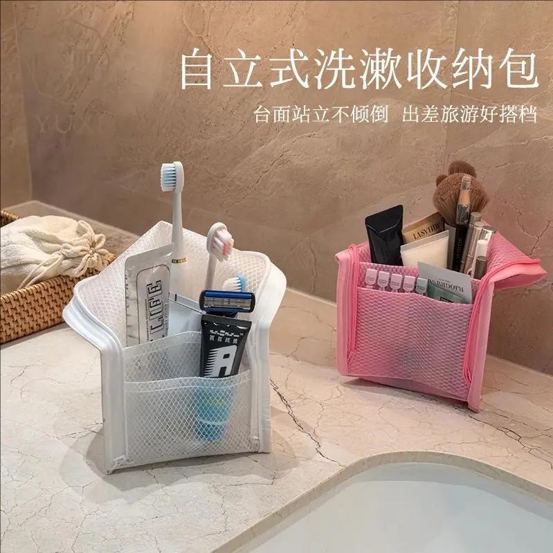 Portable Travel Cosmetic Bag with Toothbrush Storage and Toothpaste Holder