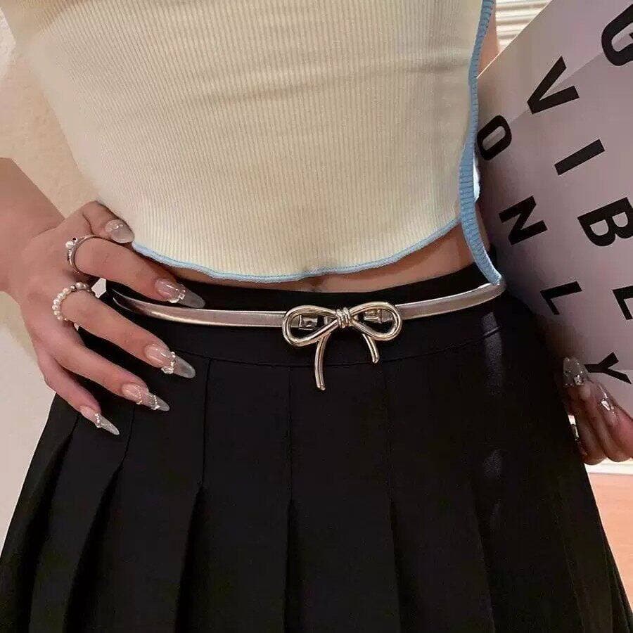 Korean style elegant bow elastic belt women's spring new classic metal chain waist chain accessory chain