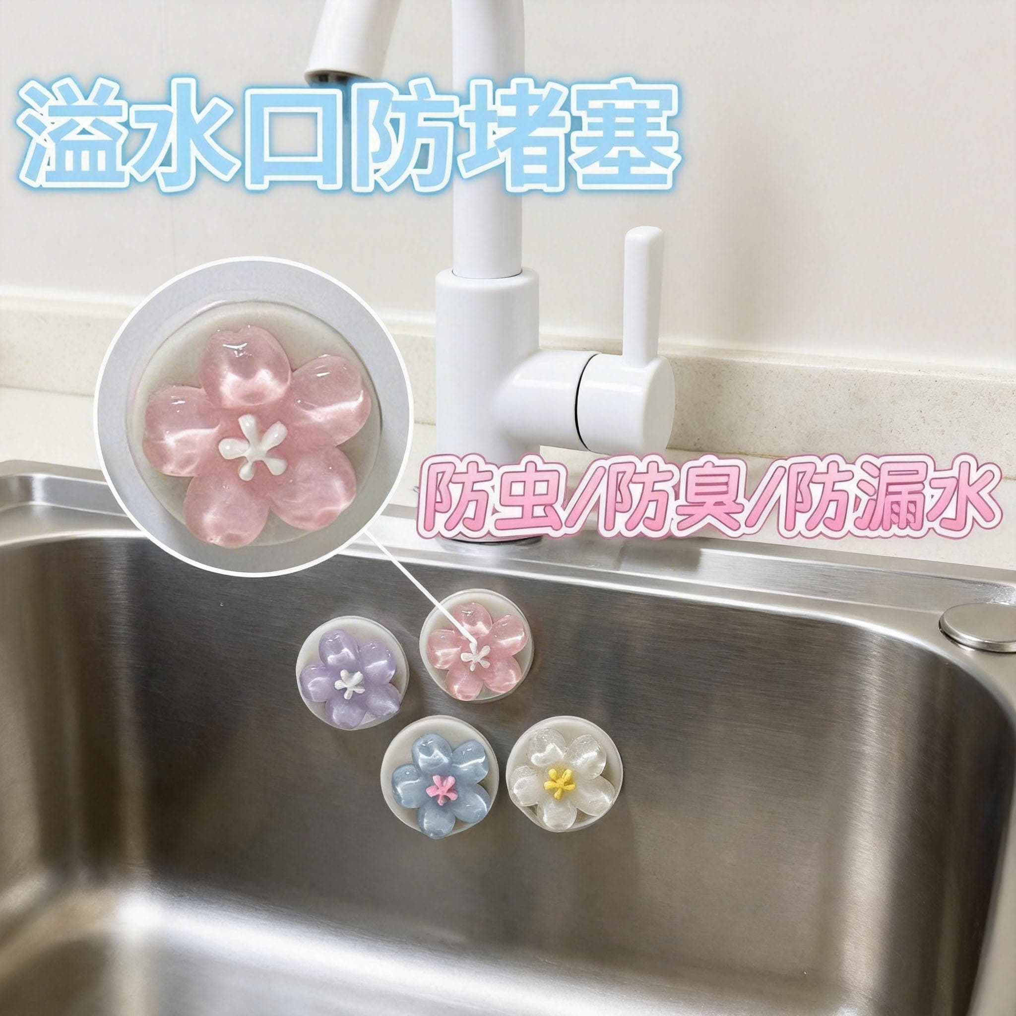 Flower Cute Overflow Hole Decorative Sink Drain Cover with Rubber Seal