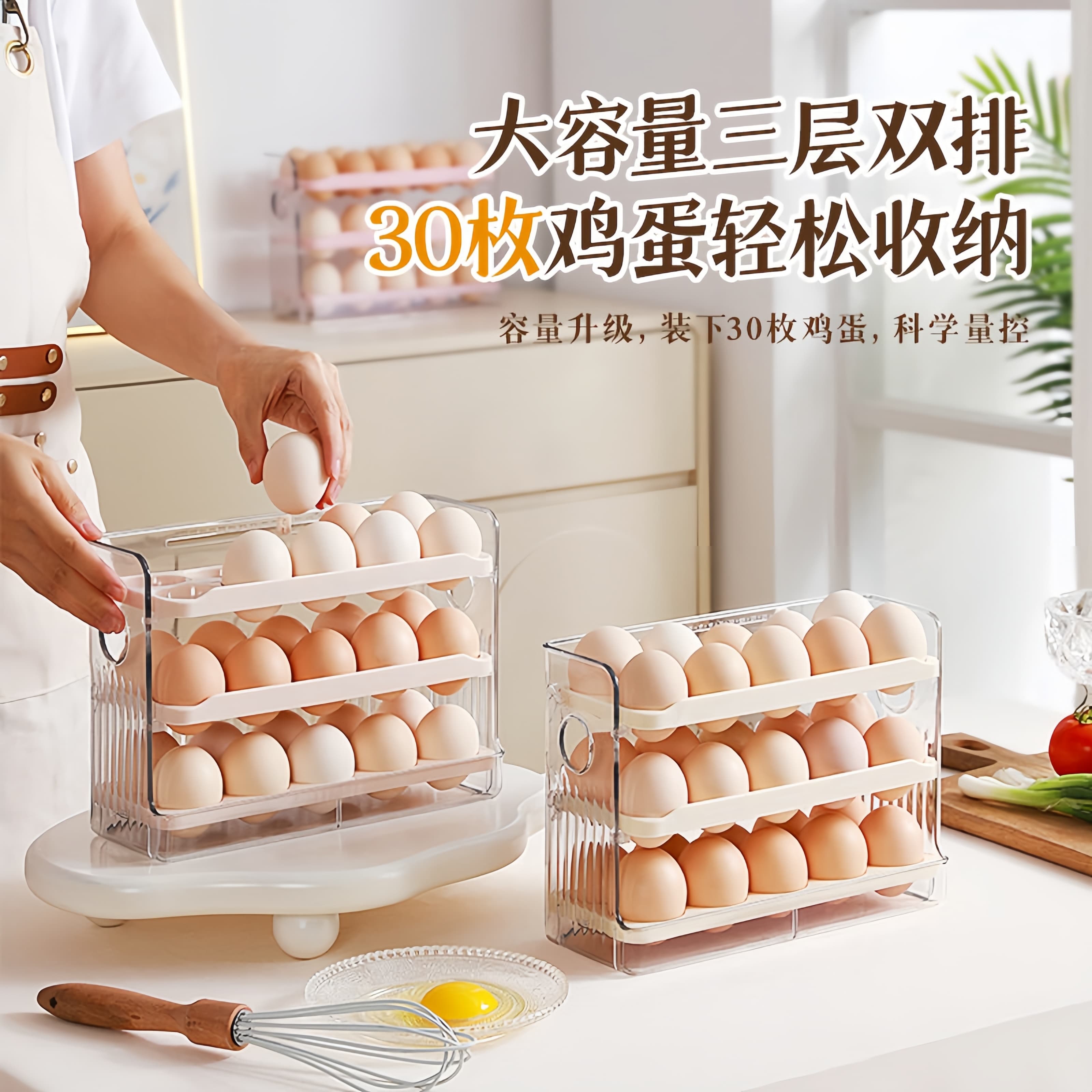 Egg Storage Container for Fridge Side Door with Automatic Flip Lid