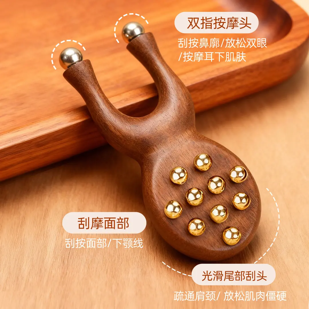 Brass Gold Wire Teak Wood Frog Massager – Eye Massage Comb, Nose Scraper, Acupoint Massage Tool