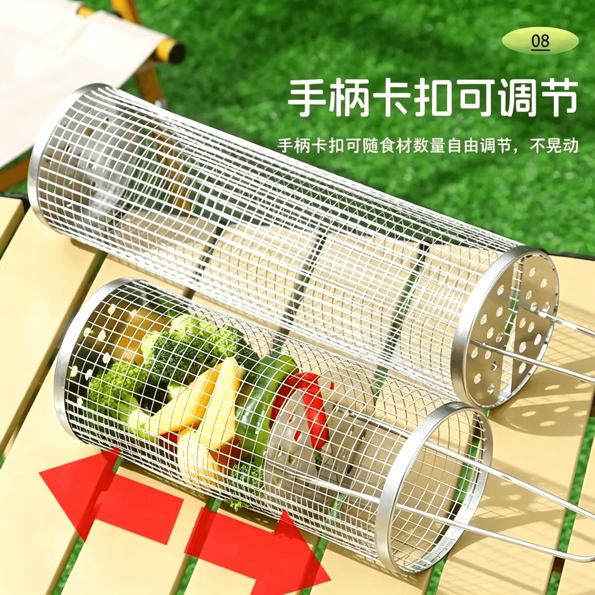 New Style Rotating BBQ Cage Stainless Steel Grill Basket for Vegetables Outdoor BBQ