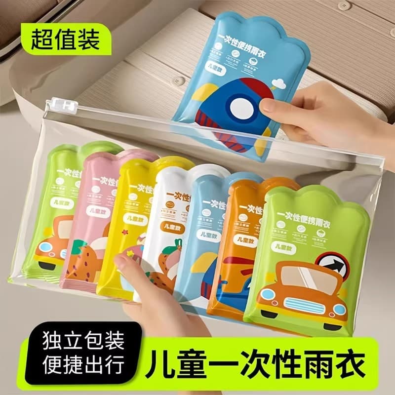 Disposable Kids Rain Poncho – Card-Sized, Waterproof, Portable, Extra-Thick, Unisex, for Children and Adults, Primary School, Travel
