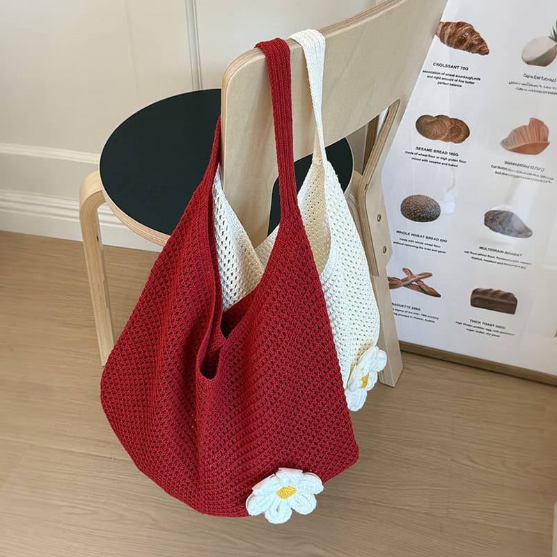Summer New Large Capacity Woven Bag Beach Vacation Flower Knitted Shoulder Tote