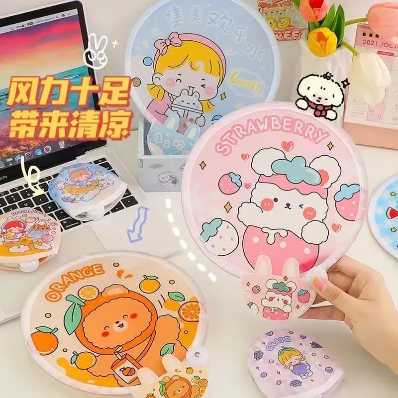 Summer Folding Cartoon Round Fan Cute Mini Foldable Portable Fan