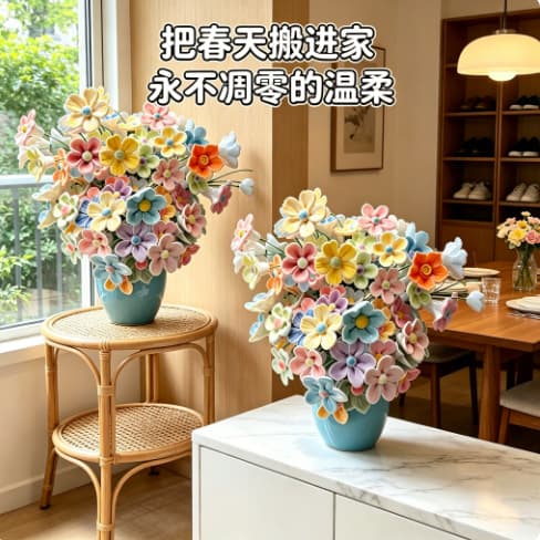 Jingdezhen ceramic flower handcrafted everlasting flower high-temperature porcelain flower desktop ornament floral arrangement flower shop wholesale
