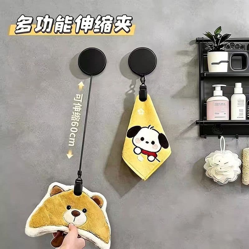 Multi-function automatic retractable towel hook, no-drill easy-pull cord hook