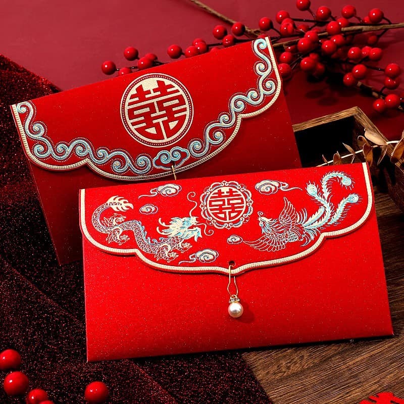 Wedding Red Envelope – Chinese Style, for Bride, Cash Gift, 10,000 Yuan, Frosted Finish