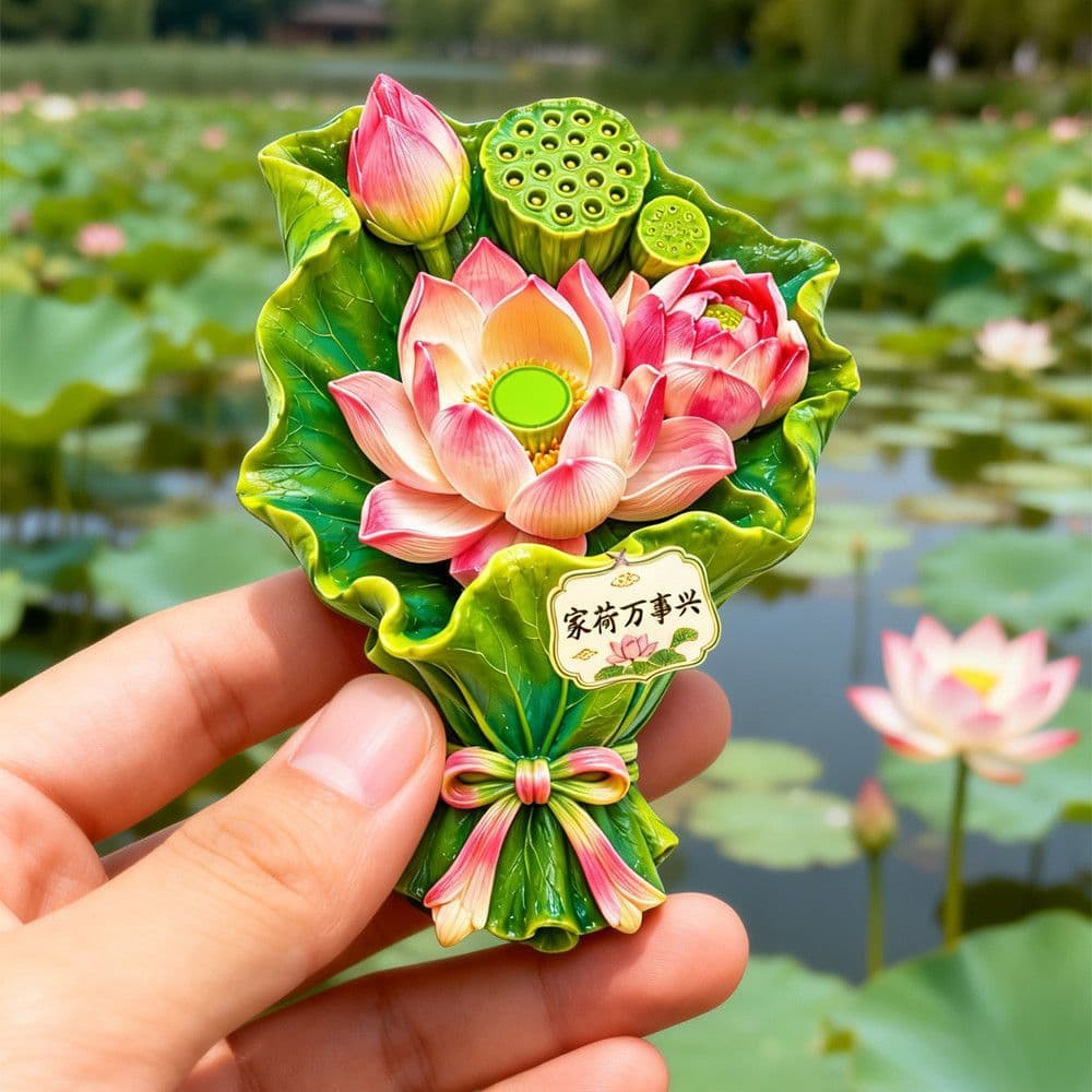 Lotus Bouquet Creative 3D Embossed Magnetic Refrigerator Magnet Souvenir