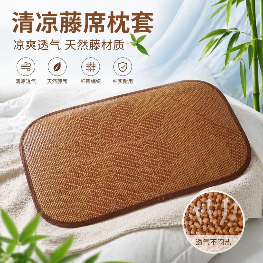 Summer Rattan Pillow Case Pair with Ice Silk Pillow Pad, Breathable Single Pillowcase for Adults