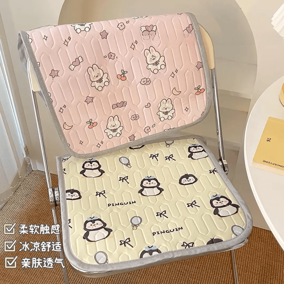 Ice Silk Breathable Chair Cushion, Summer Use, Stain-Resistant, Office, All-Season, Anti-Slip, Student, Ins Cartoon Style