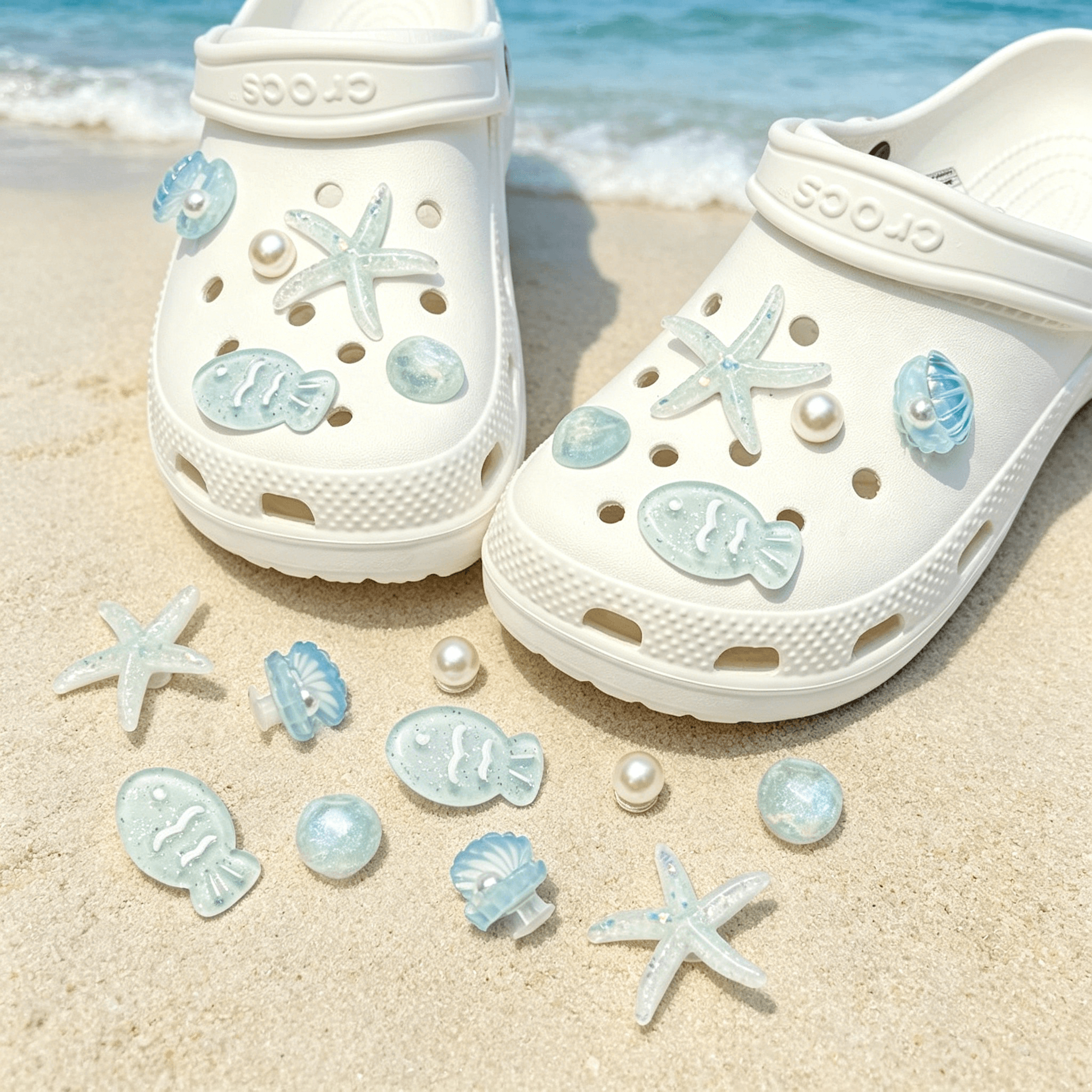 Crocs Jibbitz Charms DIY Shoe Decorations Blue Ocean Starfish Summer Theme
