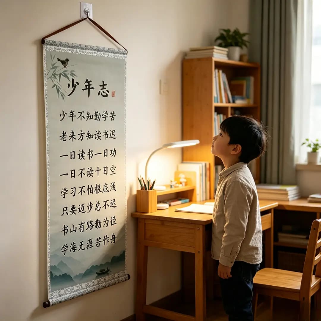 New Chinese-style calligraphy motivational wall art – ‘Youth knows not the hardship of diligent study’ – study, office and living room decor