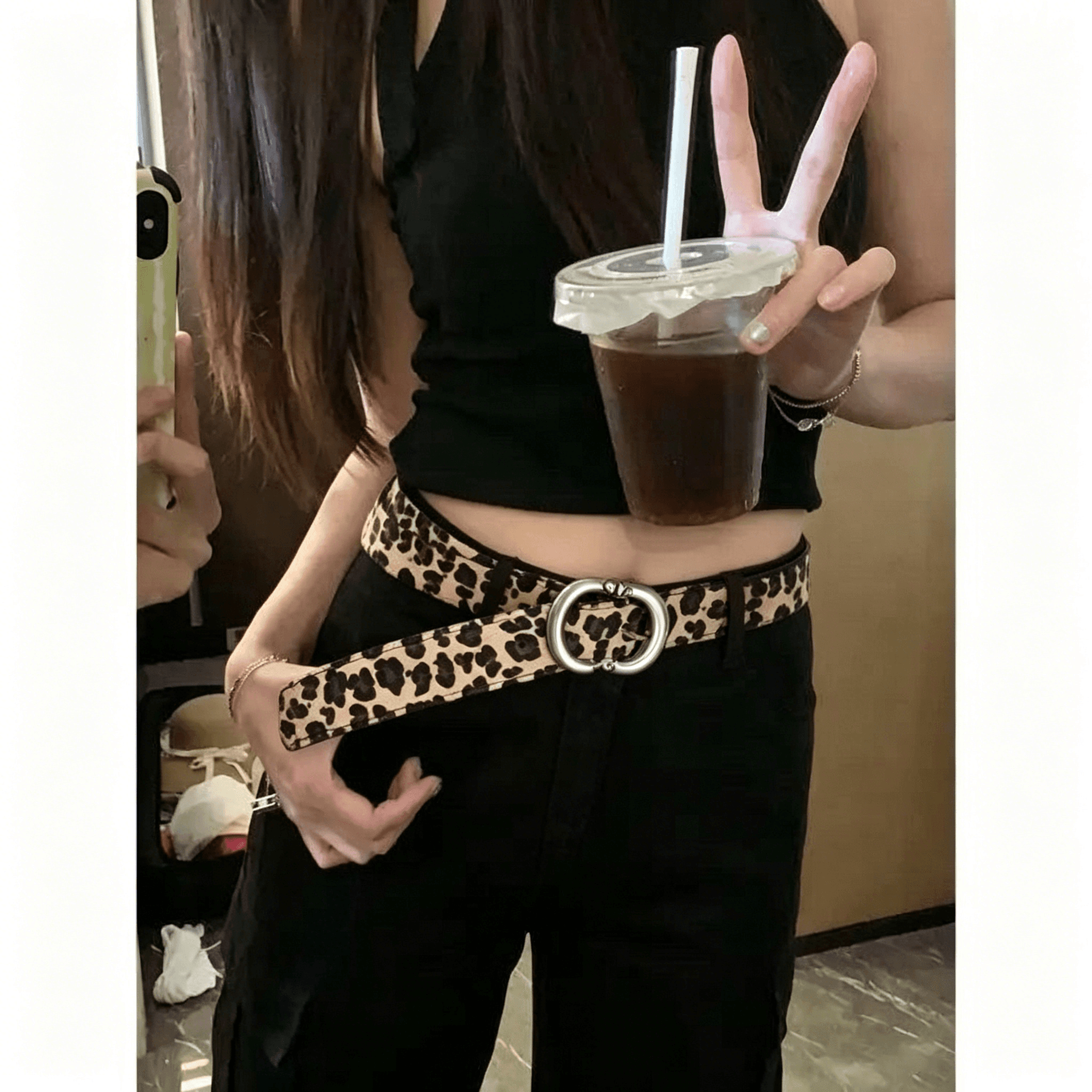 Faux Horsehair Leopard Print Belt with Adjustable Buckle