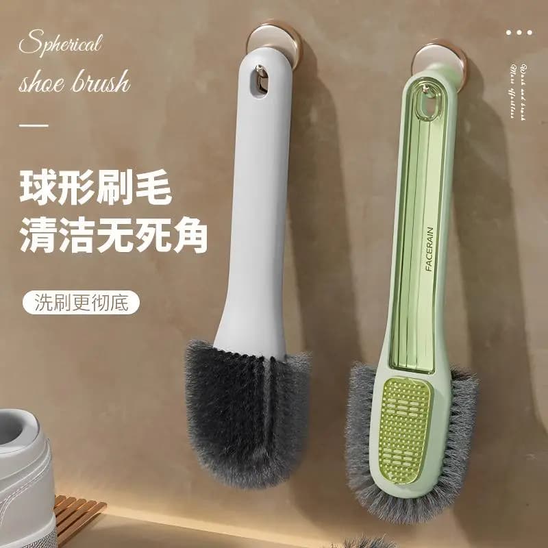 Long-handle shoe brush for cleaning, dual-head, soft bristles, no-scratch, for suede and household use