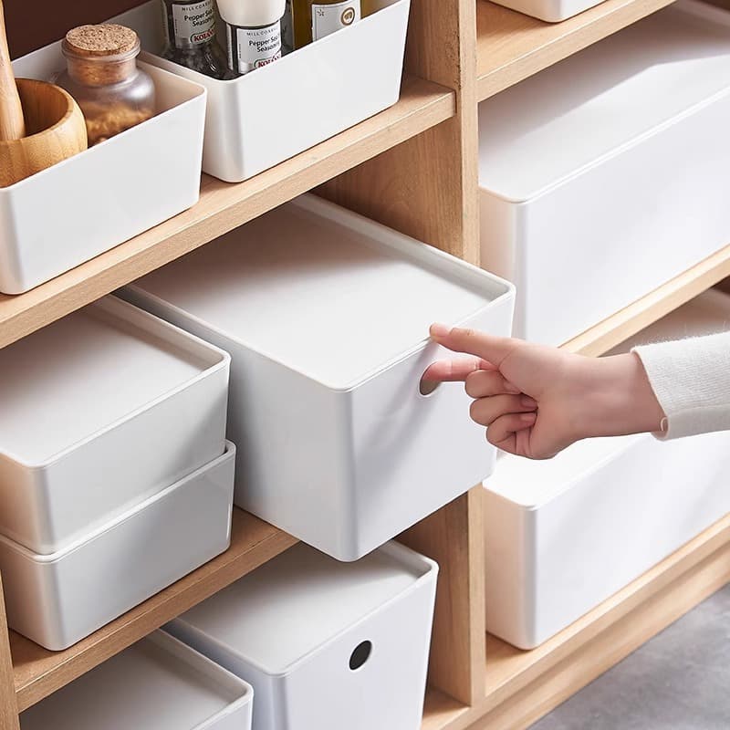 Japanese-style storage box with lid for kitchen, desk, and household organisation, also suitable for clothing