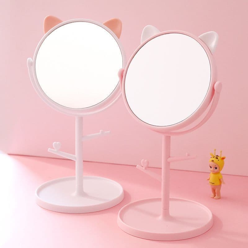 Pink Desktop Makeup Mirror with Rotatable HD Design for Dorm Room