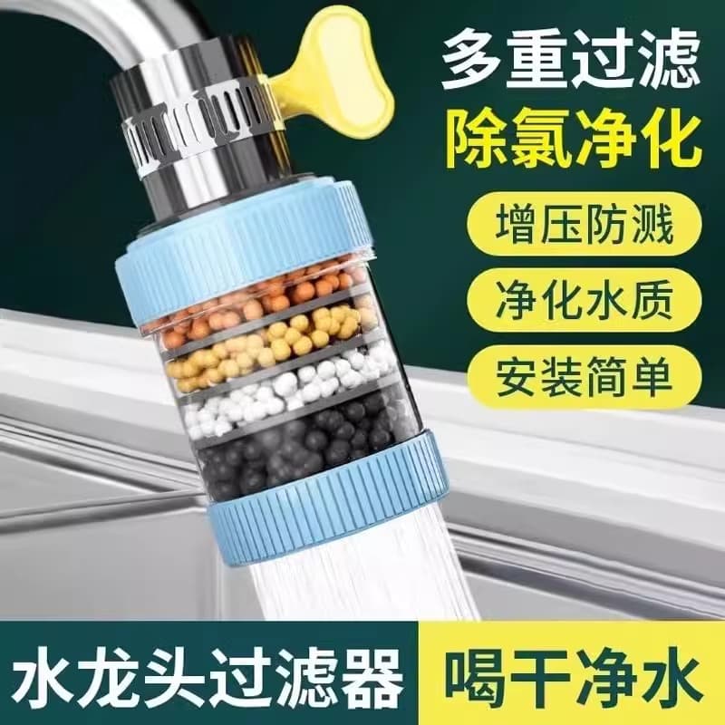 Universal tap extension filter with anti-splash nozzle for kitchen water purification