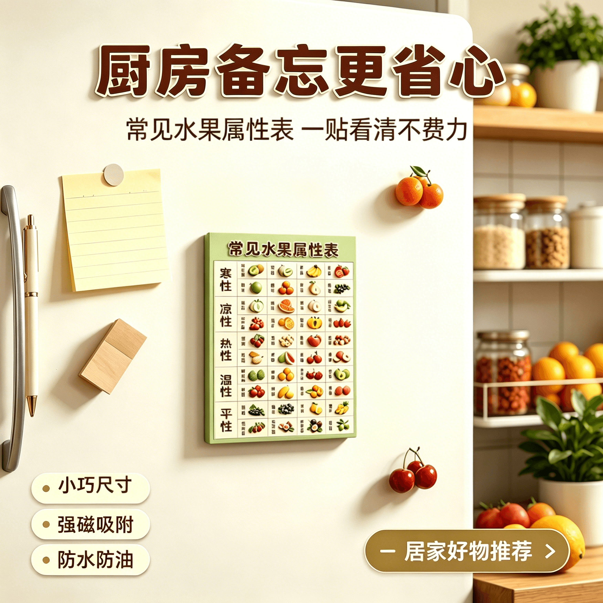 Common Fruit Properties Chart Fridge Magnet – Kitchen Health Reference, Magnetic Sticker, Fruit & Vegetable Dietary Guide, Decorative Sticker
