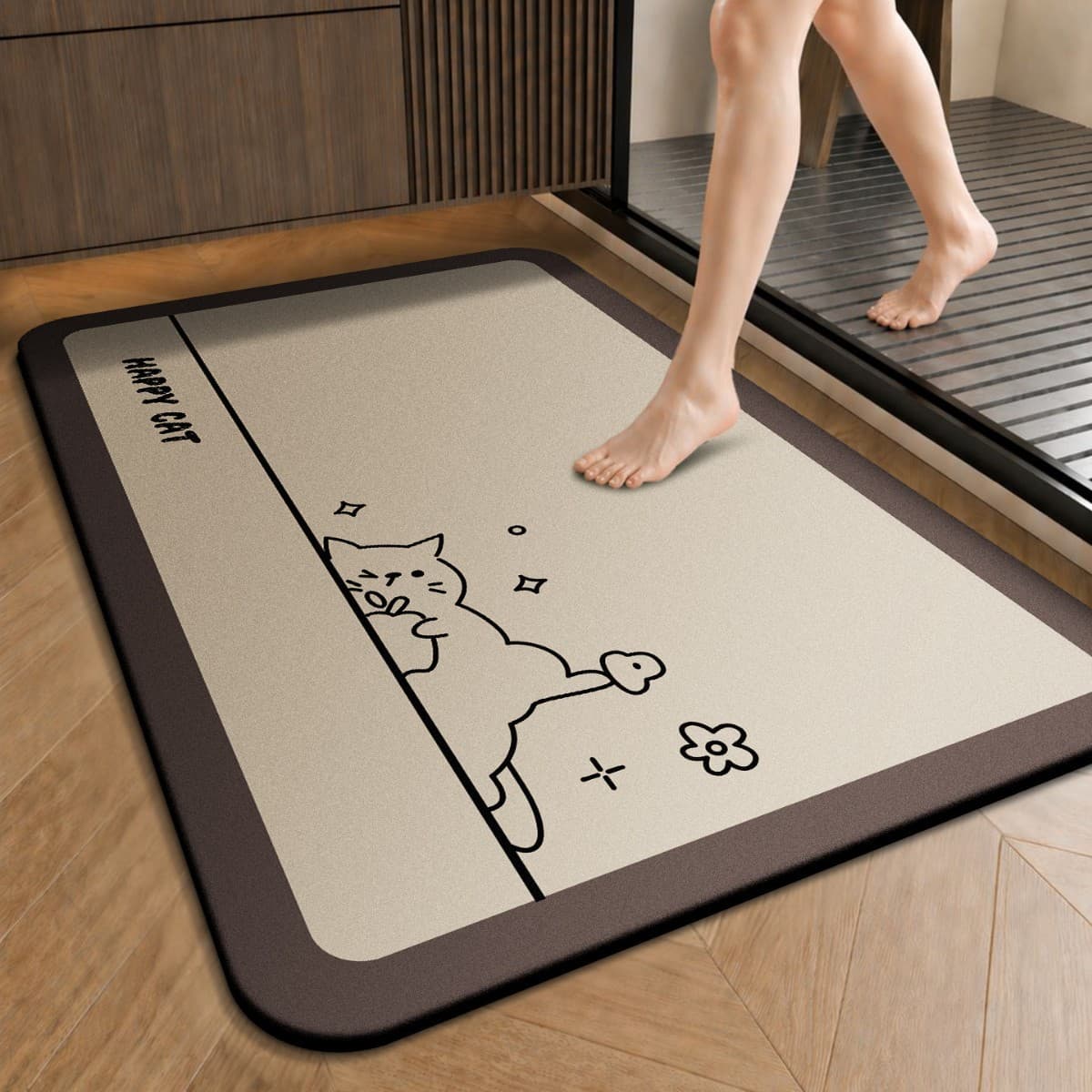 Bathroom Non-Slip Mat Diatom Mud Entrance Floor Mat Water Absorbing Simple Cat Cartoon High-End Door Mat