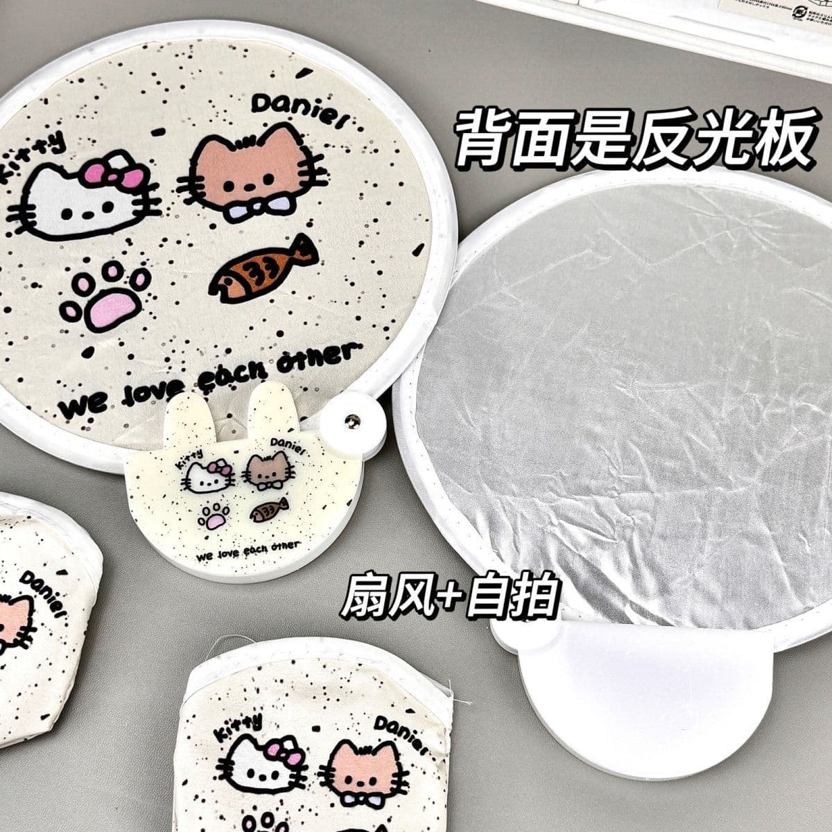 Foldable Portable Round Fan Reflector Selfie Fan Small Folding Fan Cute Cartoon